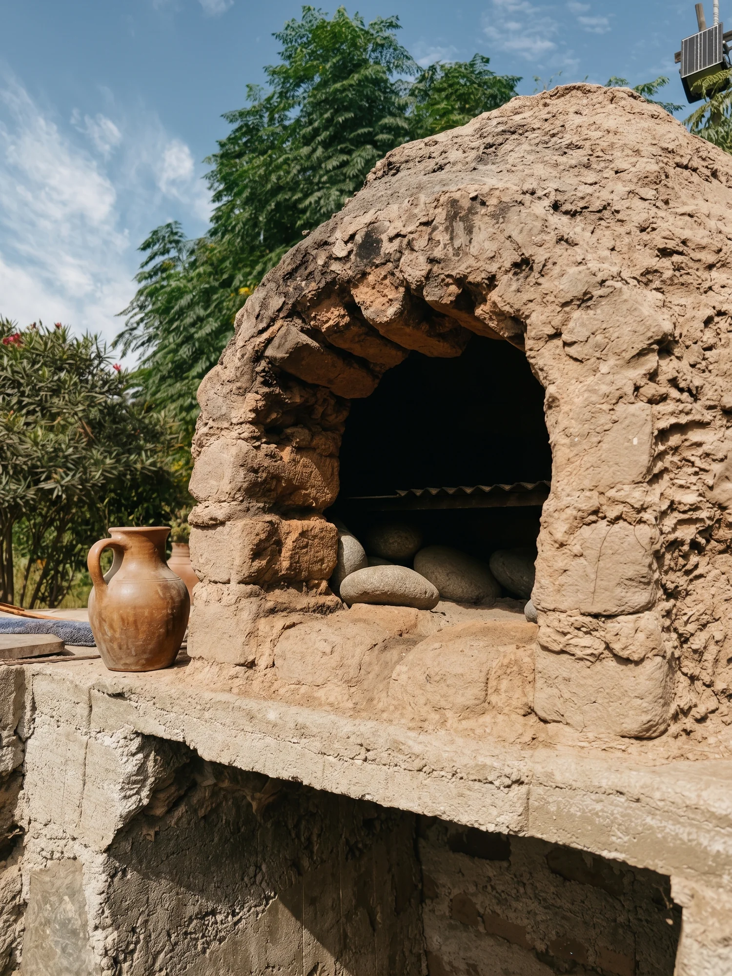 Detalle vertical del horno de leña construido en barro tradicional