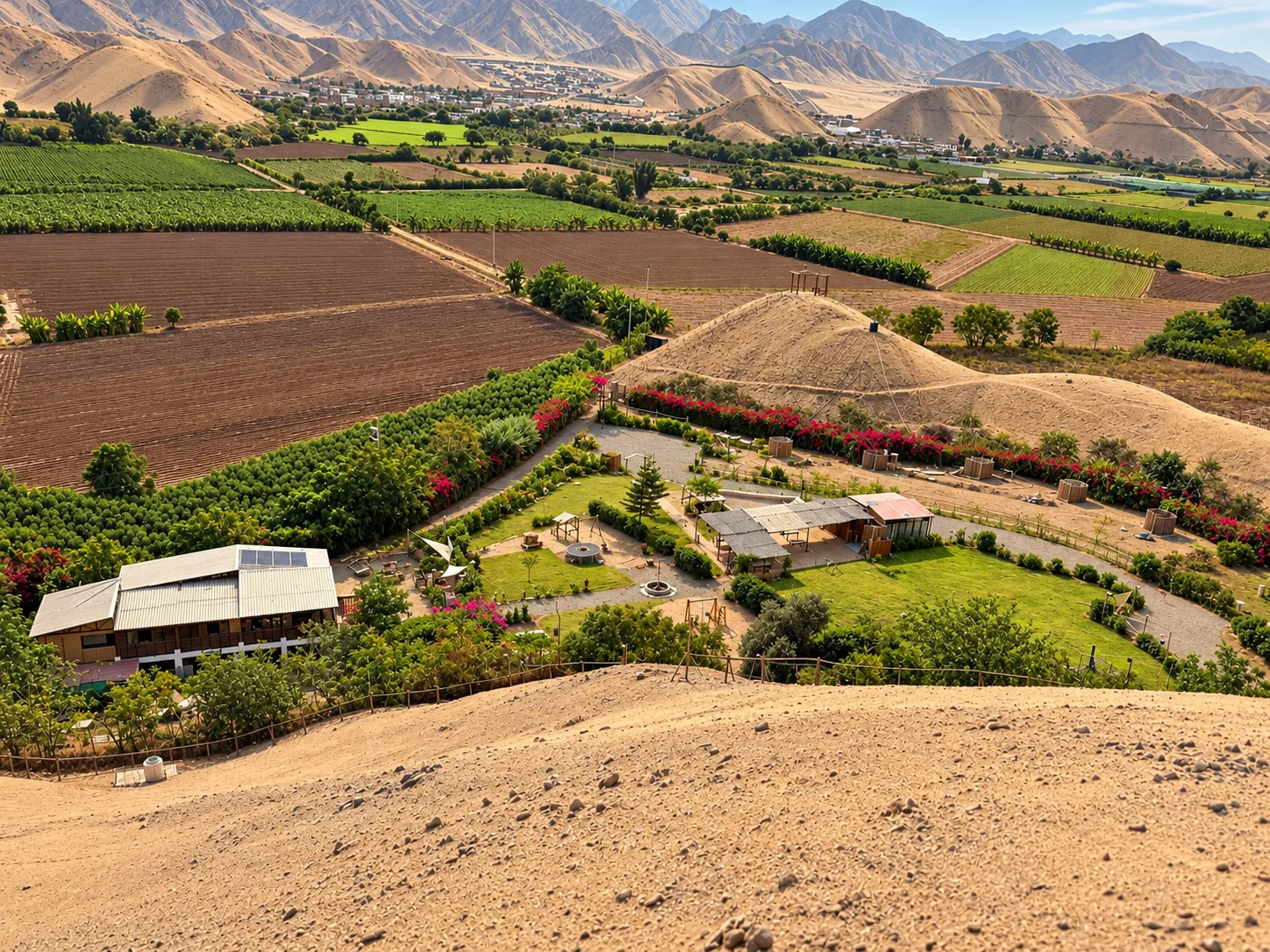 Vista panorámica del valle agrícola y cerros de Cerro Azul